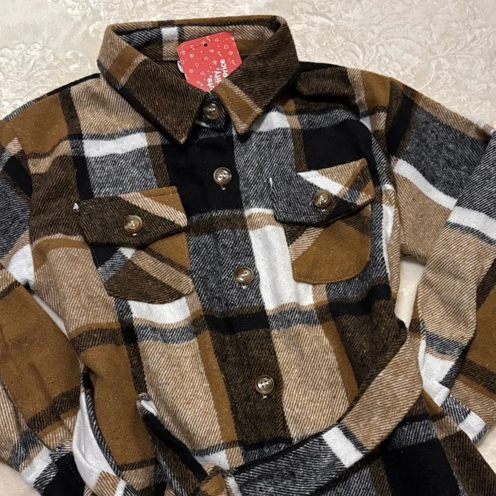 Girls Plaid Button-Up Shirt Dress Jacket - Picture 2 of 4